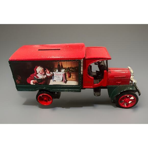 VTG 1993 Coca-Cola Santa Claus Die Cast Metal Bank Old Christmas Truck Red -Nice - Picture 1 of 10